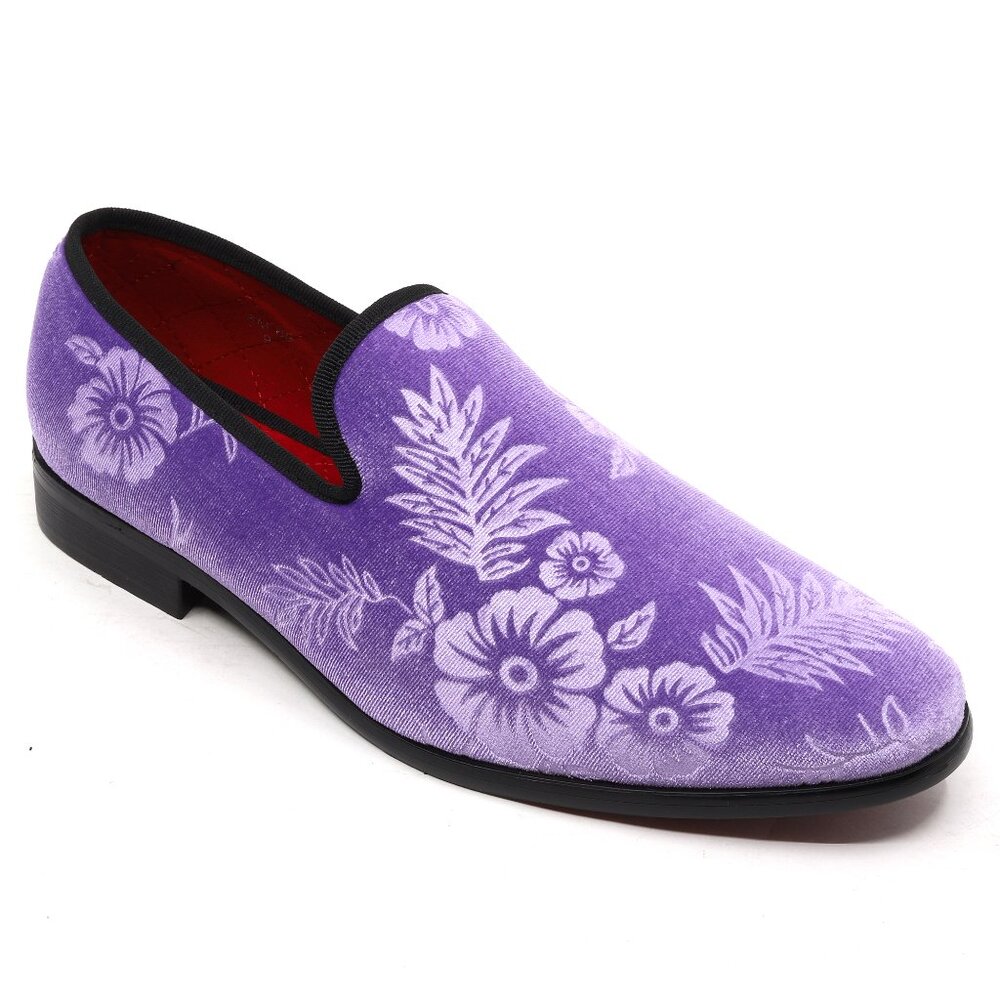 Lavender Men's Fashion Floral Dress Tuxedo Loafers Slip On Shoes